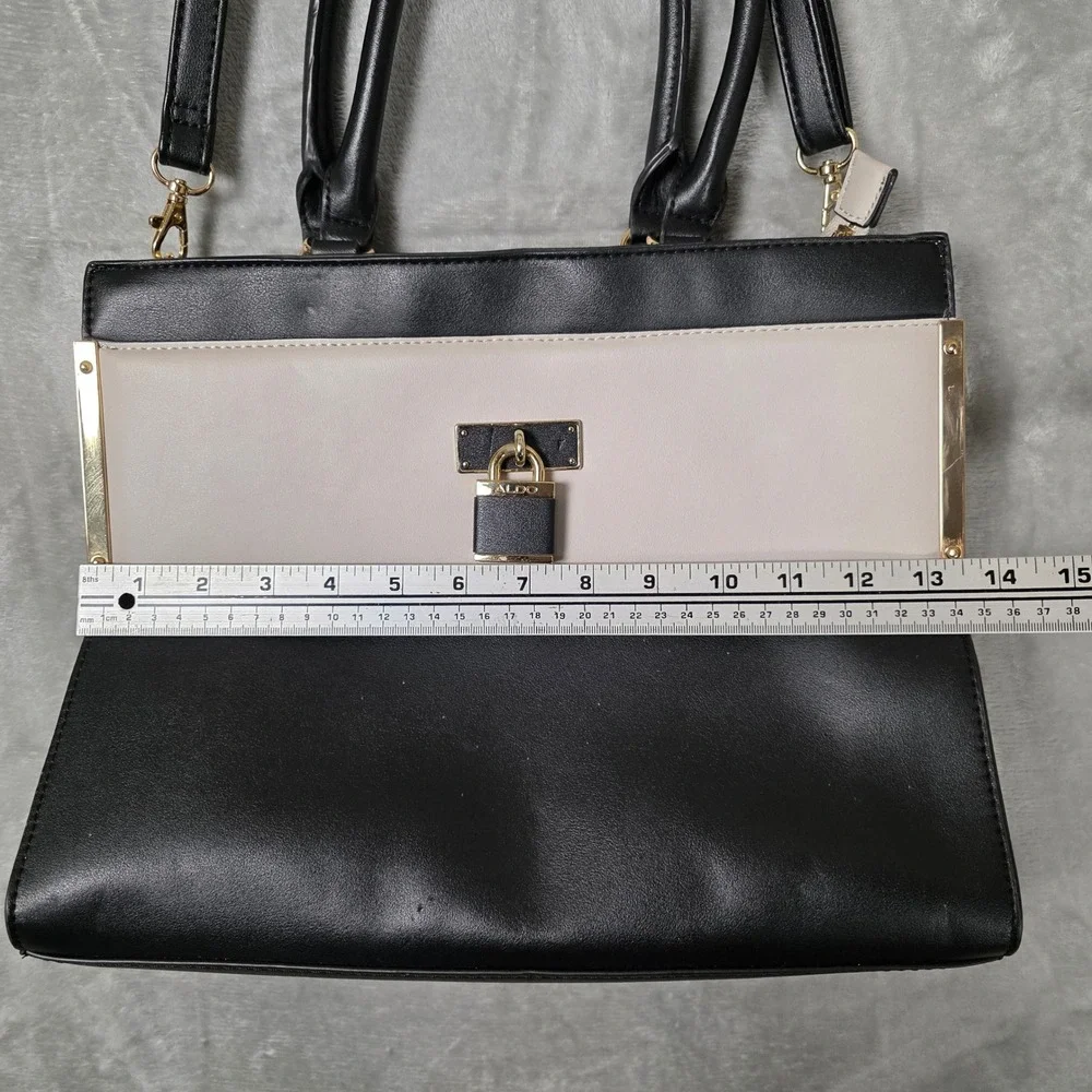 ALDO Harondan Colorblock Tote Bag Cream Black Padlock Strap‎ Gold Accents Fair